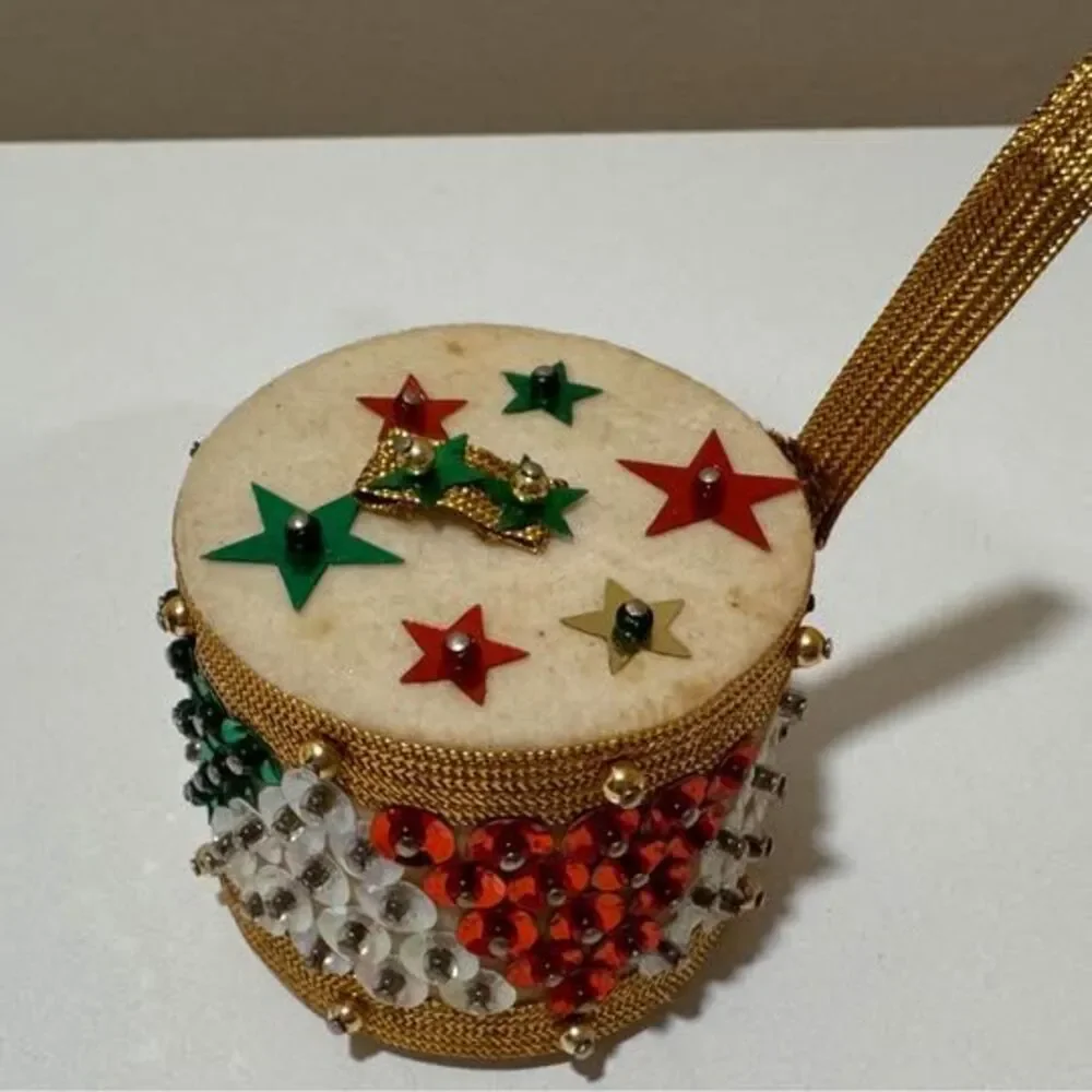 Vintage Push Pin Sequin Drum Christmas Ornament